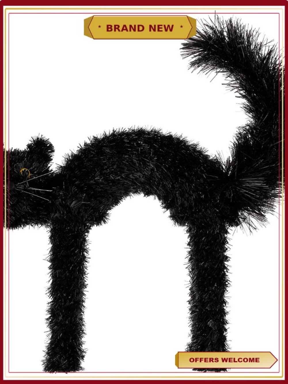 Tinsel Scaredy Cat Halloween Decoration Black Cat Spooky Mantel Décor